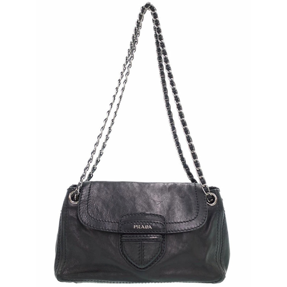 Prada Leather Flap Chain Shoulder Bag black